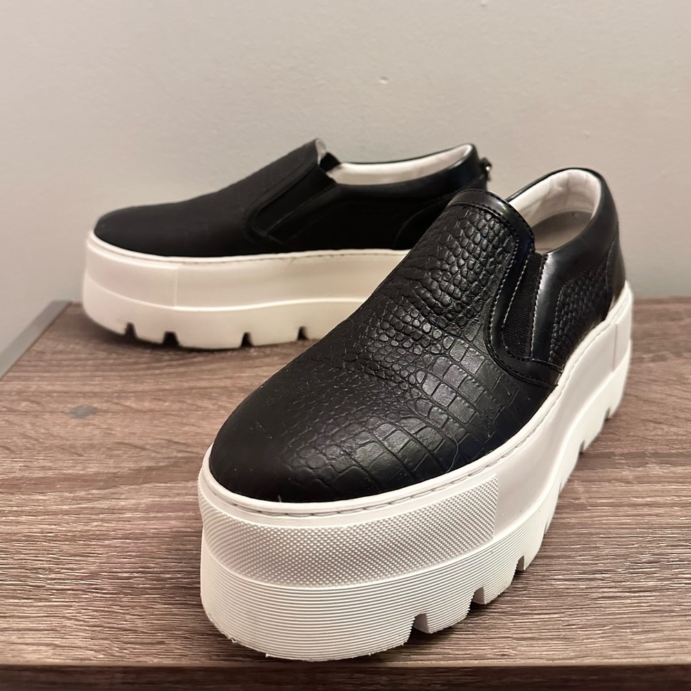Cult faux snakeskin platforms